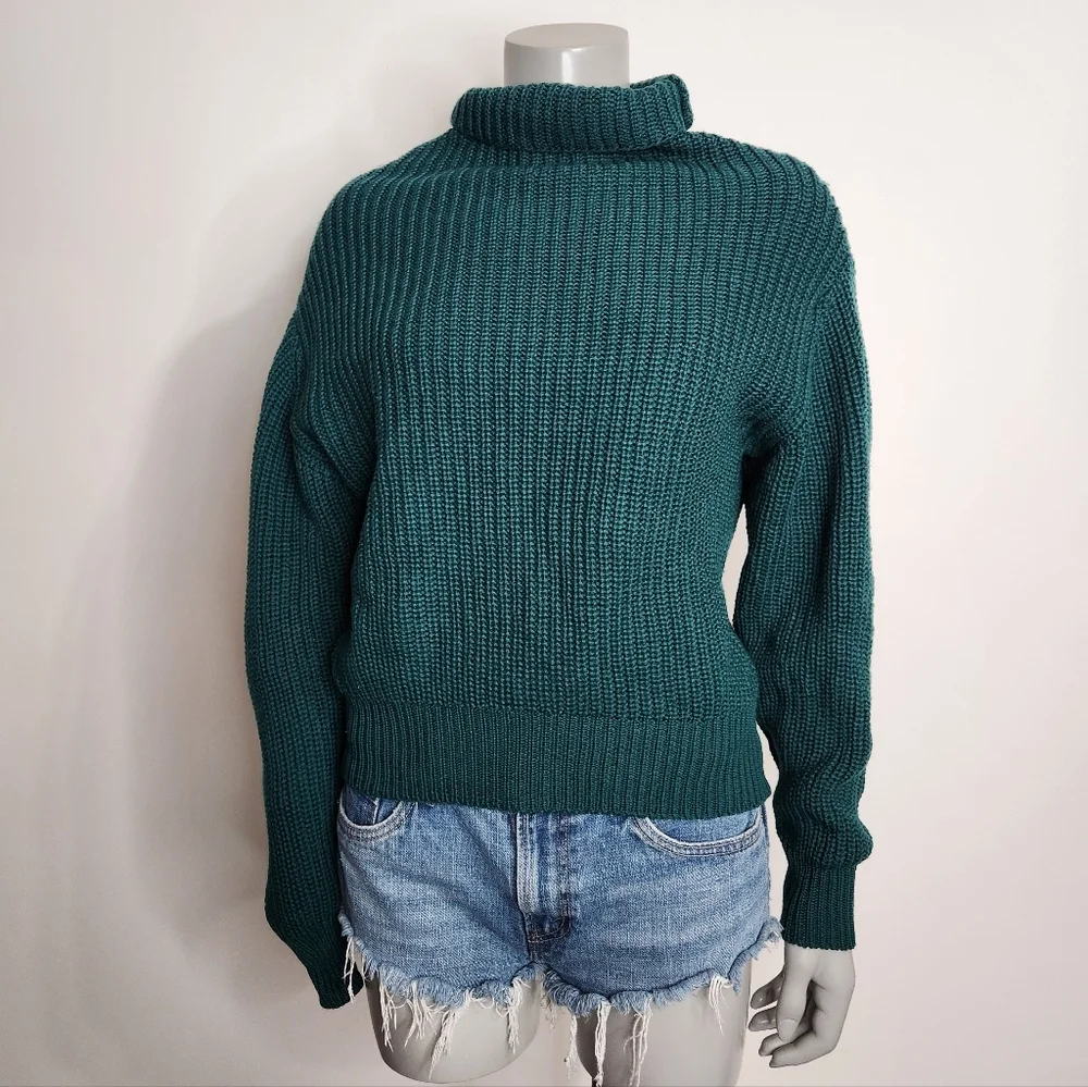 Aritzia Wilfred Montpellier Emerald Green Merino Wool Turtleneck Sweater Sz XXS - Picture 2 of 12